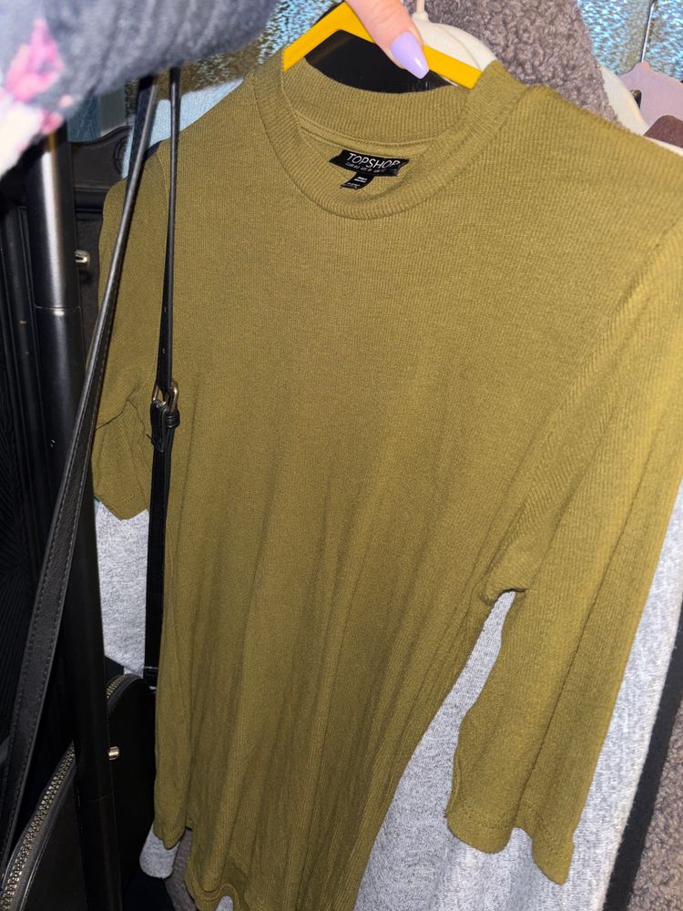 Topshop Topshop Olive Green quarter Sleeve top- size 12  product image