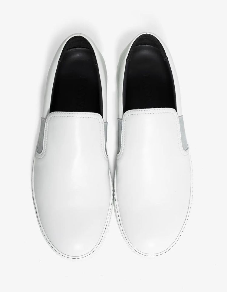 Lanvin Aged White Leather Slip On Trainers image 4