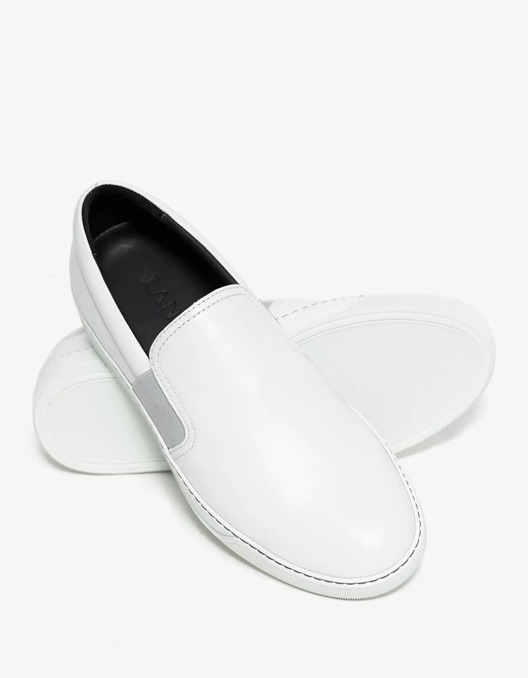 Lanvin Aged White Leather Slip On Trainers image 3