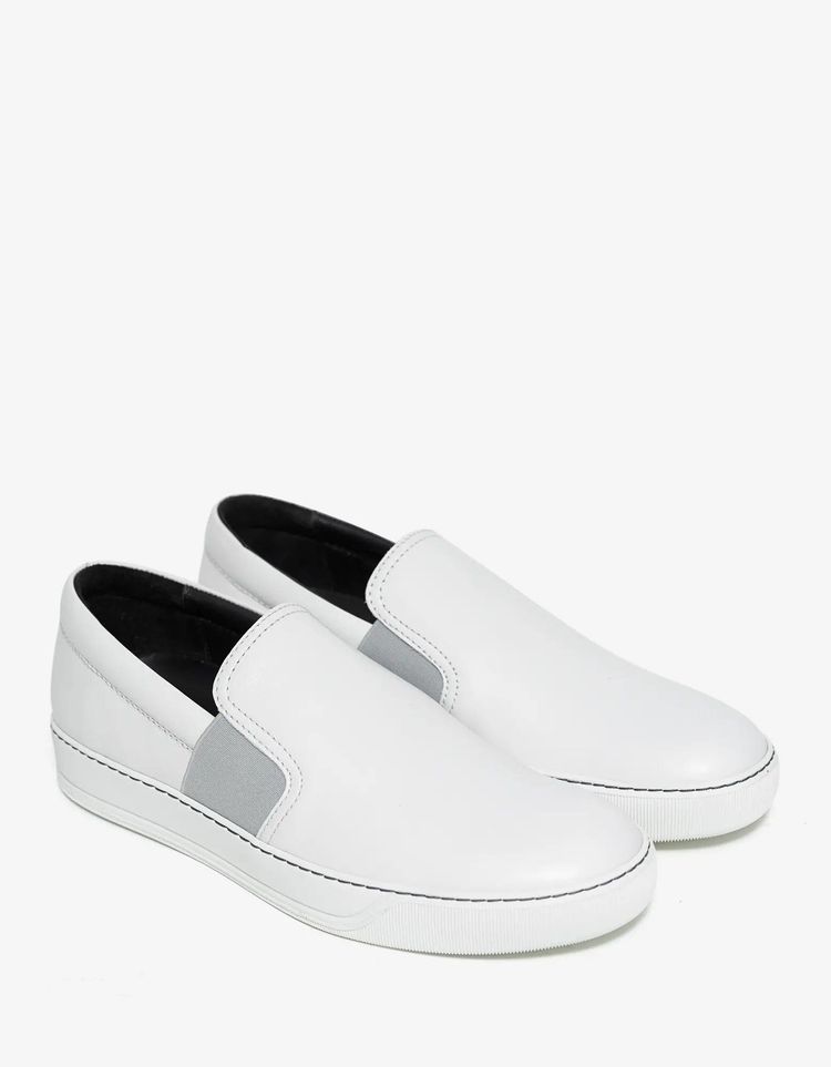 Lanvin Aged White Leather Slip On Trainers image 1