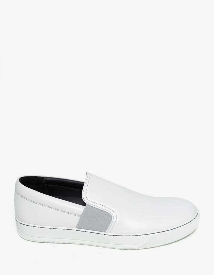 Lanvin Aged White Leather Slip On Trainers image 2