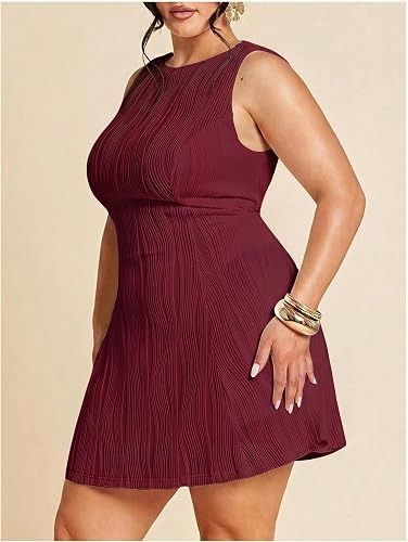 Burgundy Sleeveless Textured Dress imagen 3