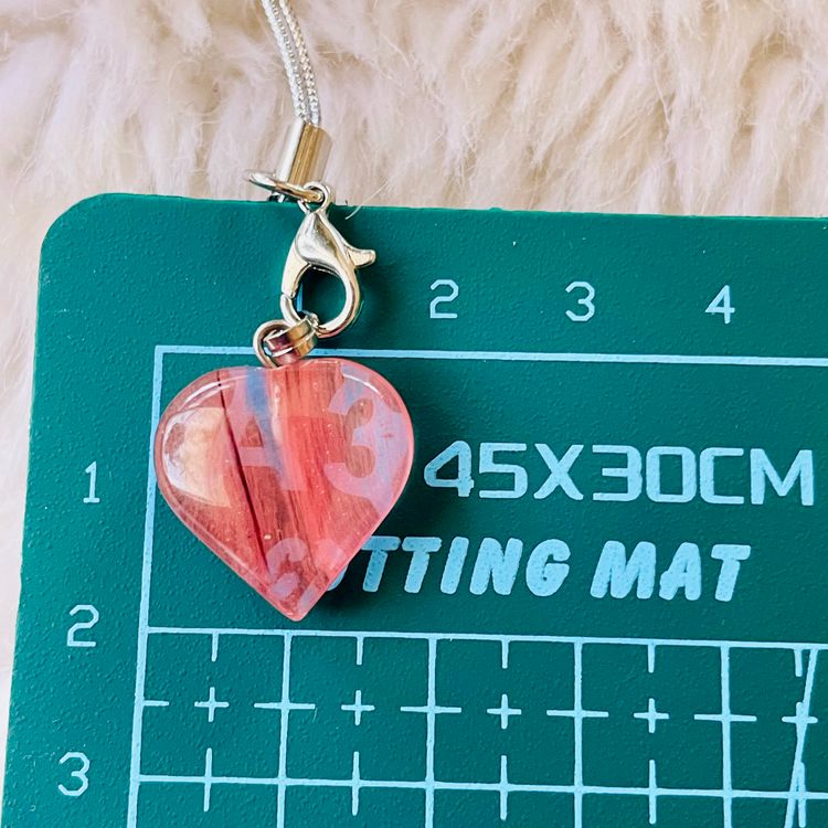 Natural Cherry Quartz Crystal Puff Heart Love Phone Bag Charm Keyring Dangler 3