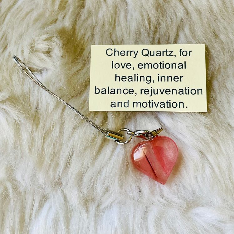 Other Natural Cherry Quartz Crystal Puff Heart Love Phone Bag Charm Keyring Dangler product image