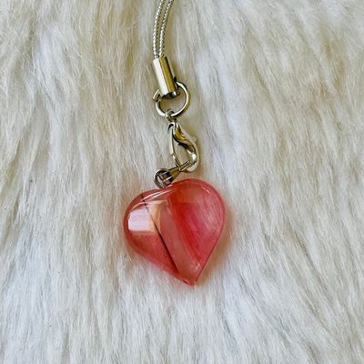 Natural Cherry Quartz Crystal Puff Heart Love Phone Bag Charm Keyring Dangler 2