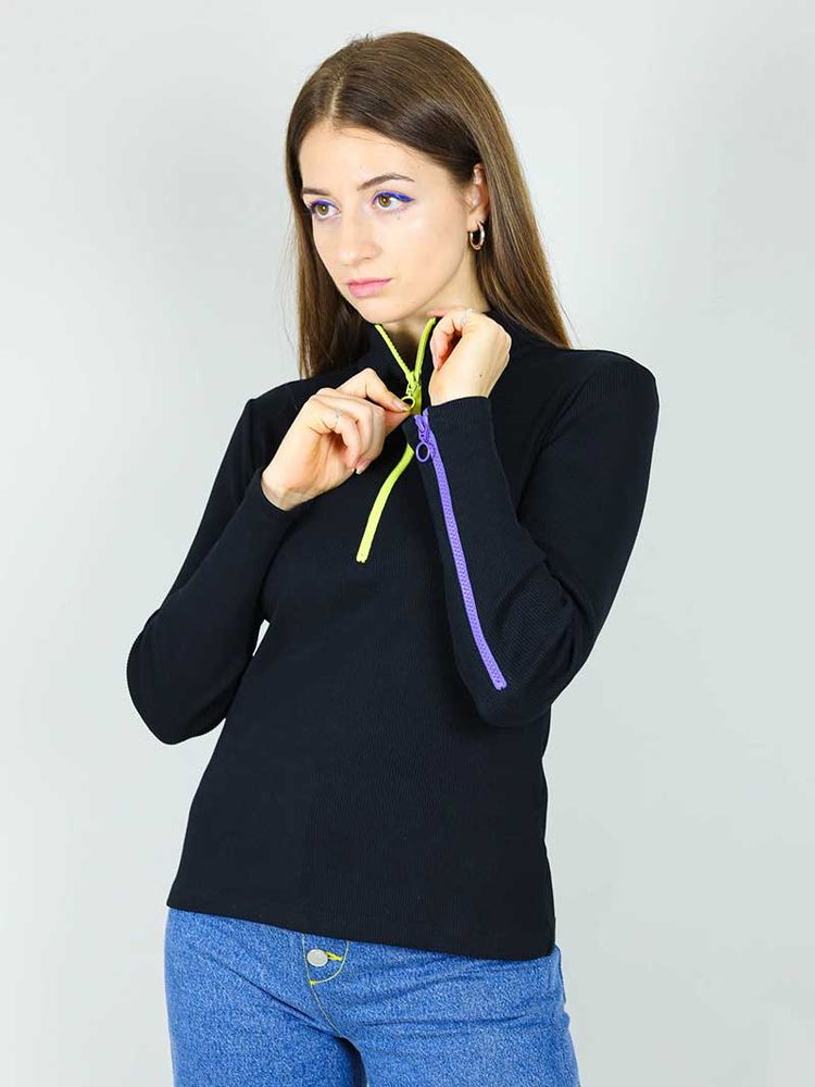 Wicked Zipper Turtleneck Top, BCI Cotton, in Black