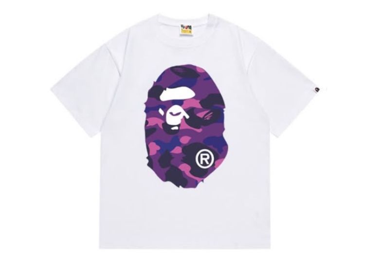 BAPE COLOUR CAMO BIG APE HEAD TEE - WHITE/PURPLE image 1