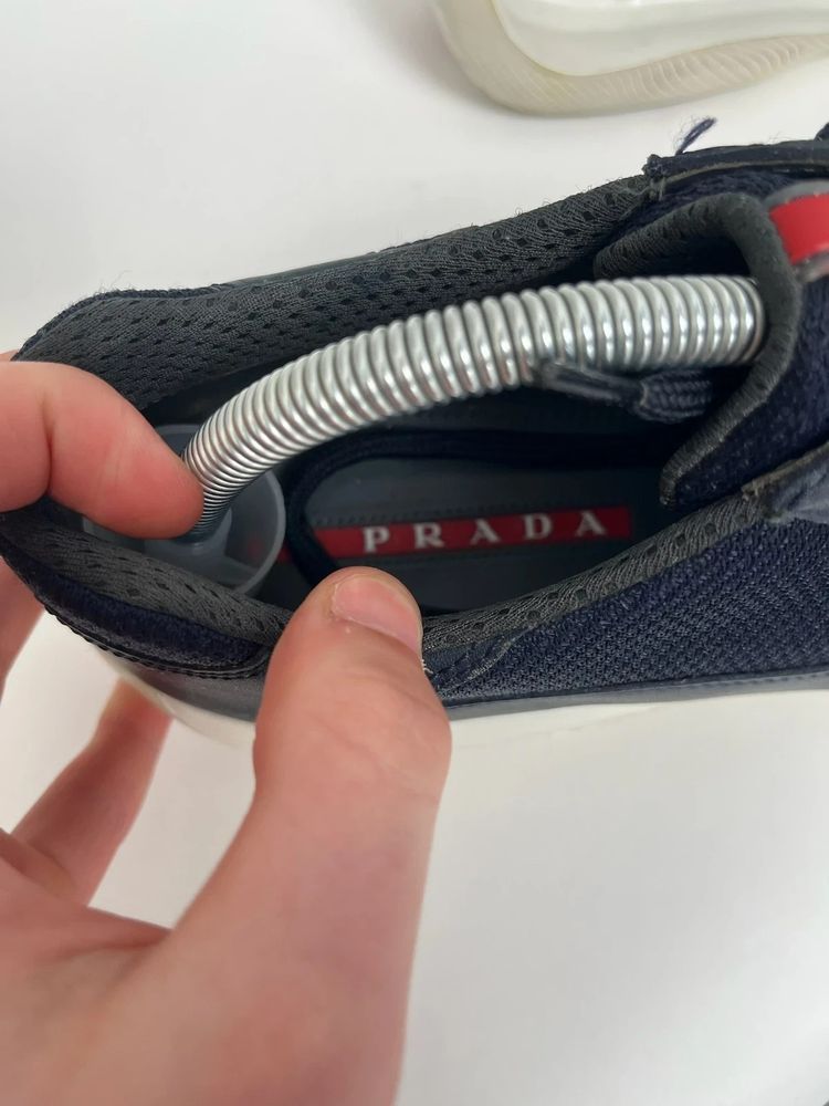 Prada Navy Blue Leather Americas Cups obraz 7