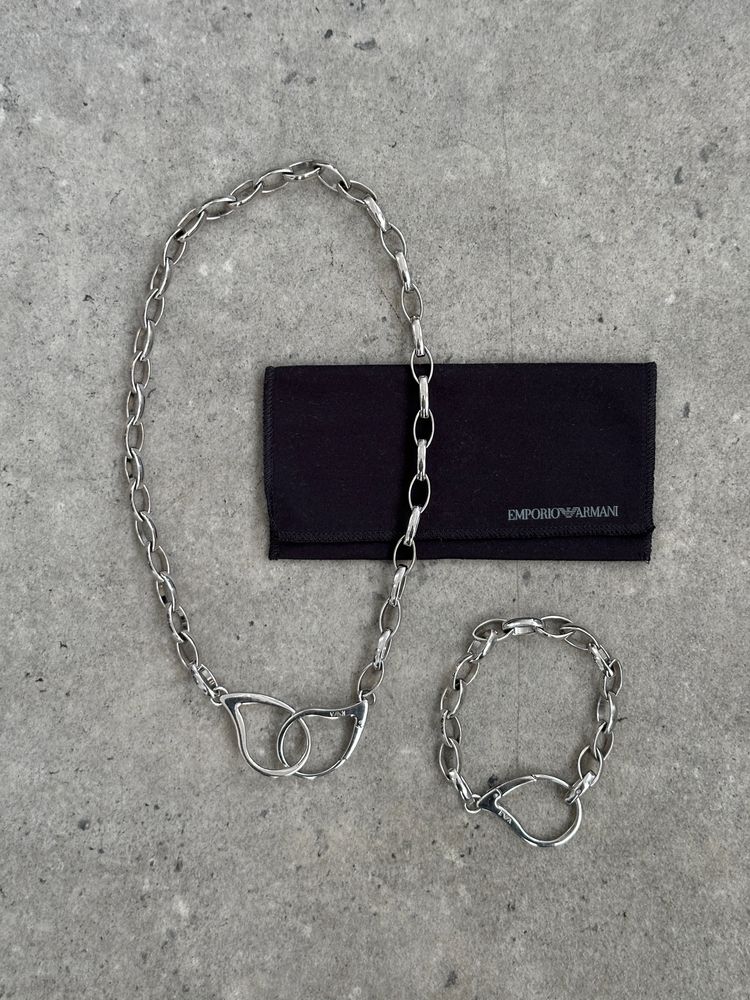 Emporio Armani 2000s Sterling Silver Necklace & Bracelet Set obraz 2