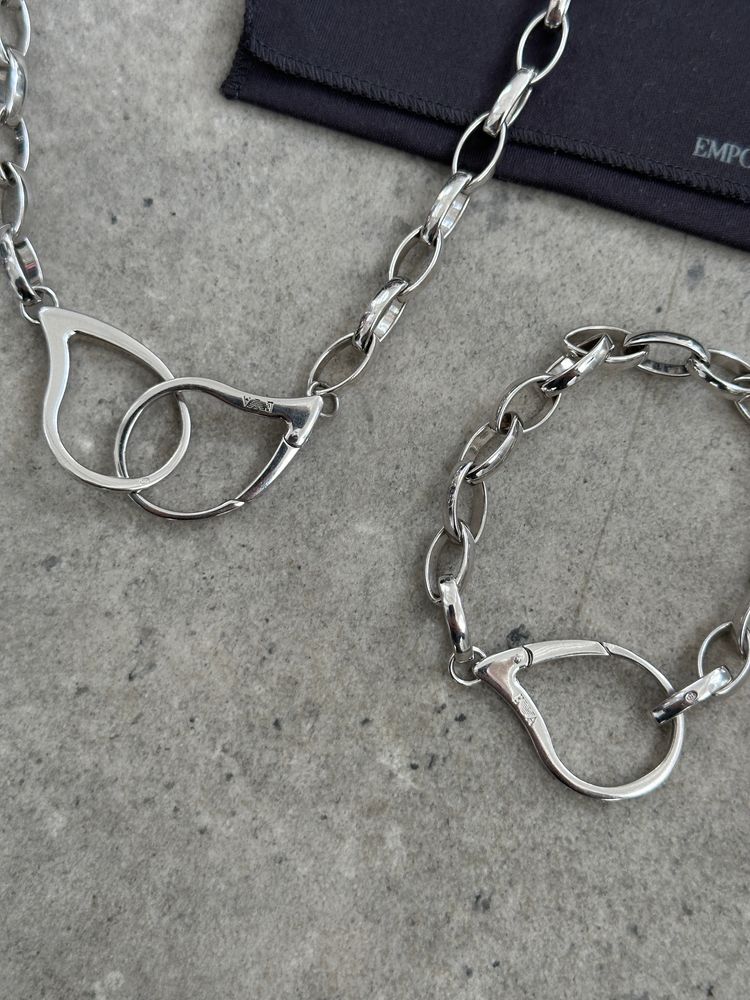 Emporio Armani 2000s Sterling Silver Necklace & Bracelet Set obraz 9