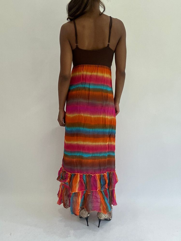 💚colourmaxxing drop | small brown striped maxi dress image 6