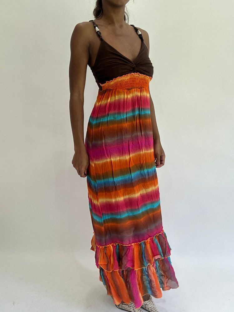 💚colourmaxxing drop | small brown striped maxi dress image 5
