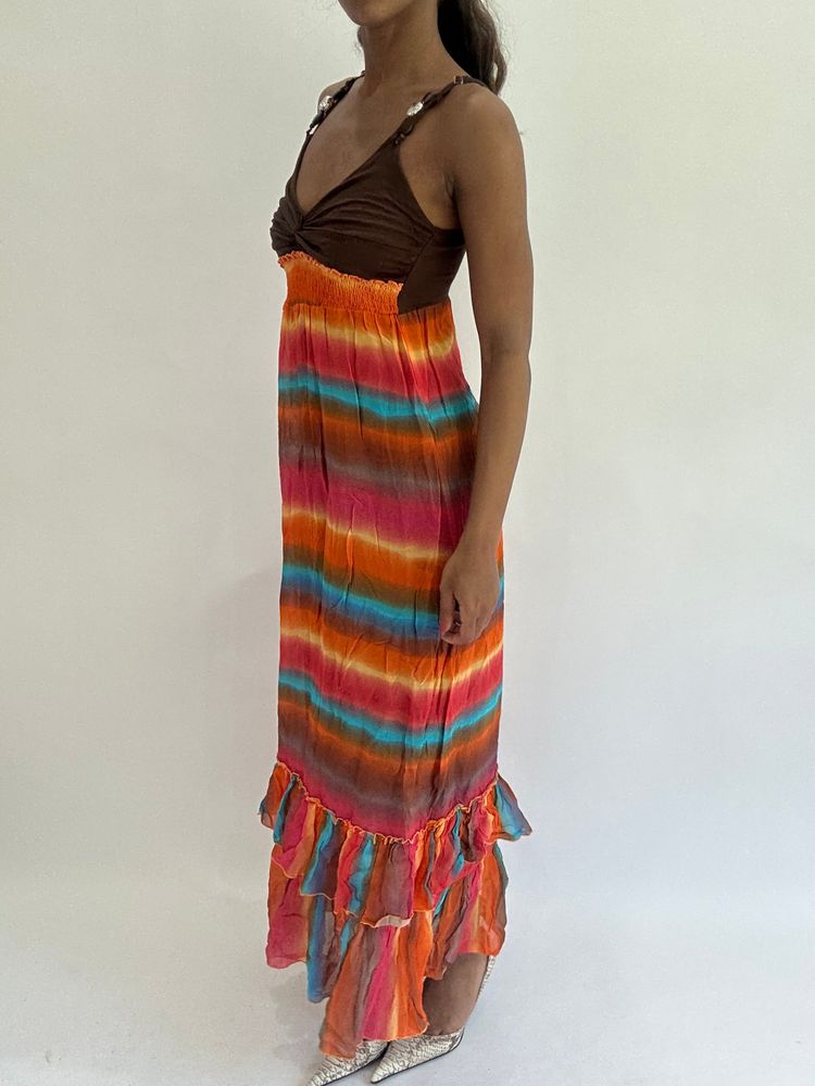 💚colourmaxxing drop | small brown striped maxi dress image 3