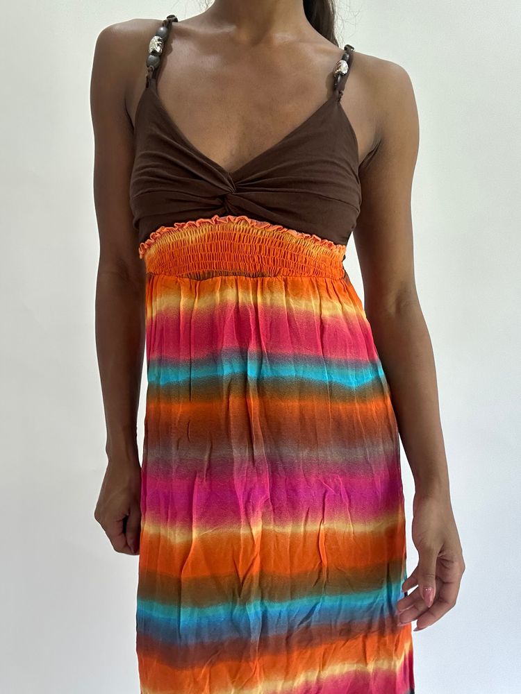 💚colourmaxxing drop | small brown striped maxi dress image 4