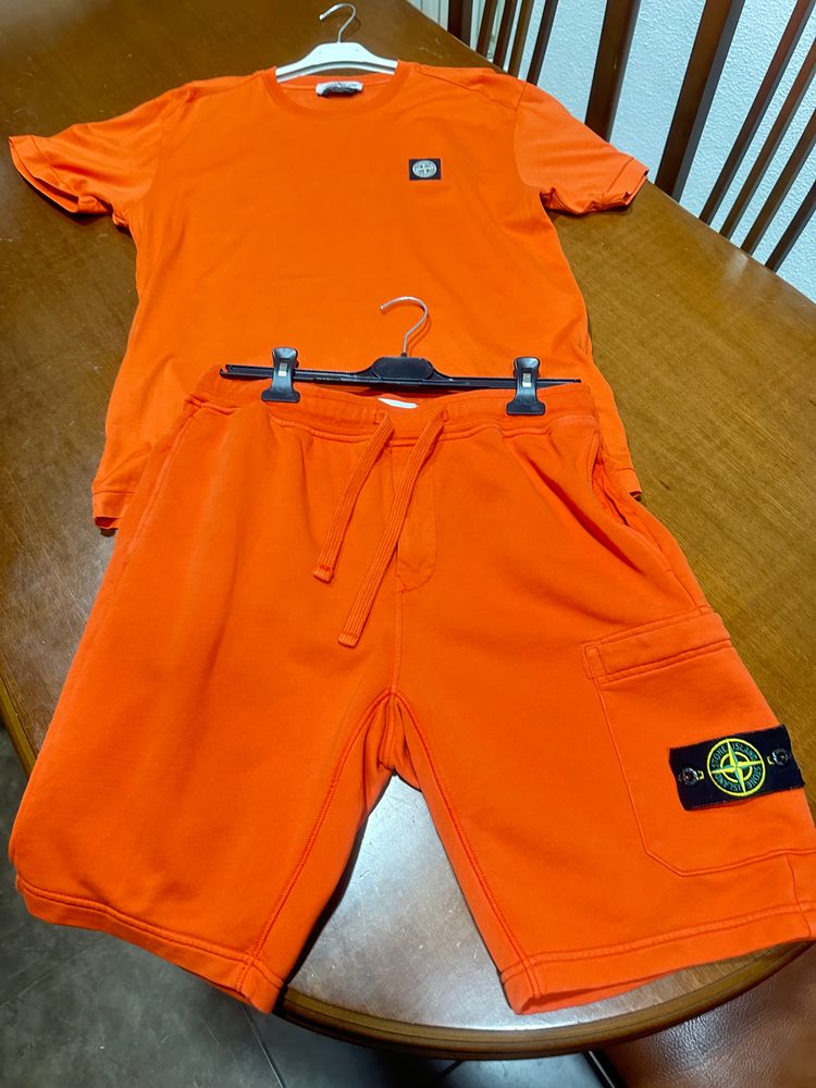 Stone Island Orange T-Shirt And Shorts Set