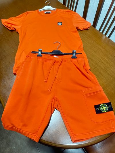 Stone Island Orange T-Shirt And Shorts Set