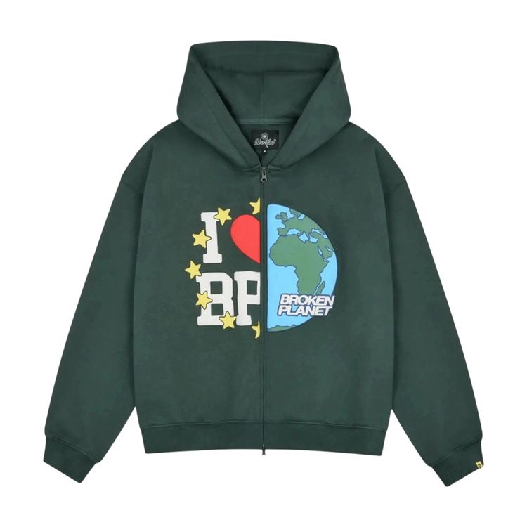 Broken Planet Broken Planet I Love My Planet Zip Up green – (NEW) product image