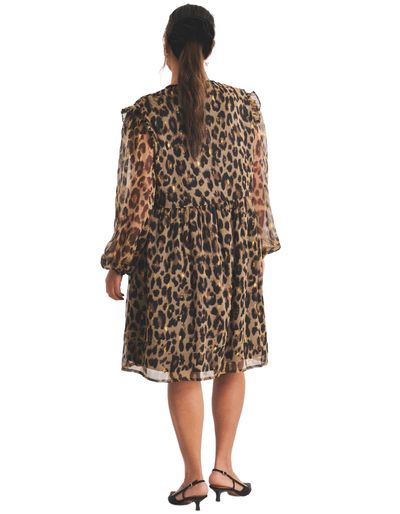 Women's (SLIGHT IMPERFECT) Leopard Lurex Dobby Bow Front Georgette Skater Dress 2