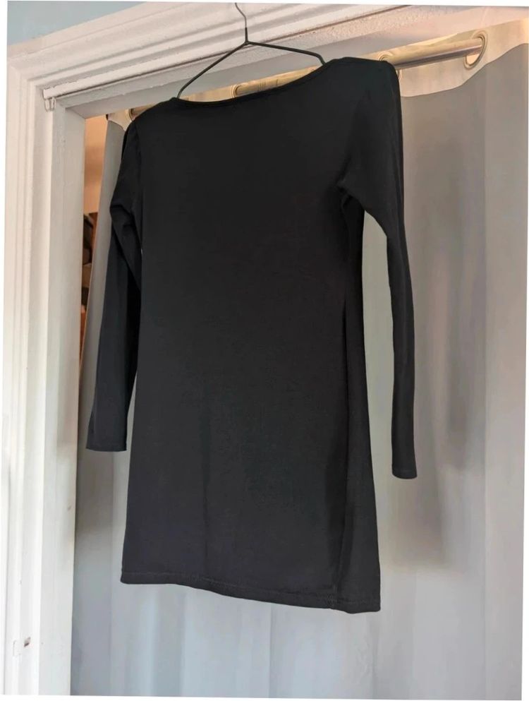 PrettyLittleThing Black Long Sleeve Notch Neck Bodycon Mini Dress UK 8 PLT Party imagen 2