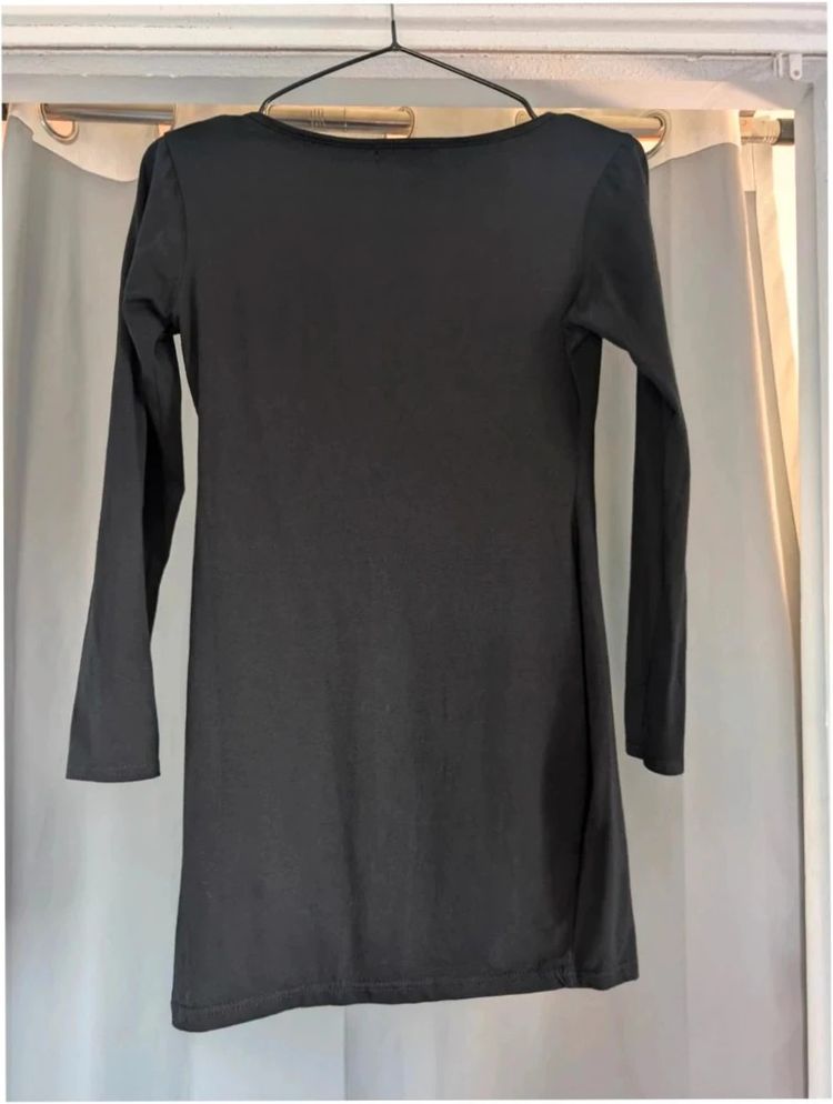 PrettyLittleThing Black Long Sleeve Notch Neck Bodycon Mini Dress UK 8 PLT Party imagen 3