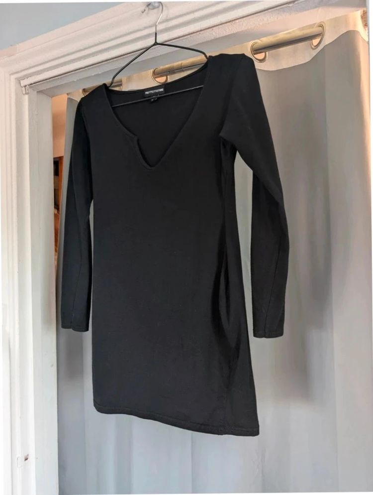 PrettyLittleThing Black Long Sleeve Notch Neck Bodycon Mini Dress UK 8 PLT Party imagen 6
