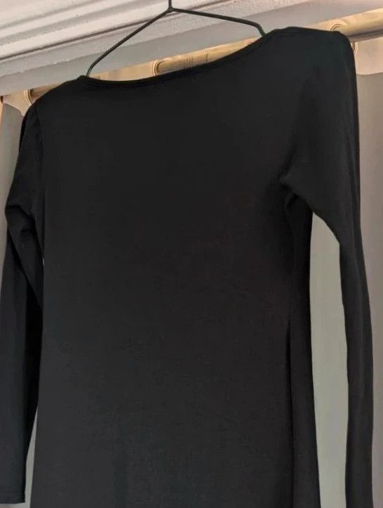 PrettyLittleThing Black Long Sleeve Notch Neck Bodycon Mini Dress UK 8 PLT Party imagen 7