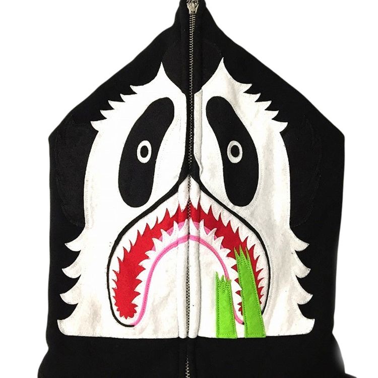 Bape Black White Panda Zip Up Pullover Hoodie image 2