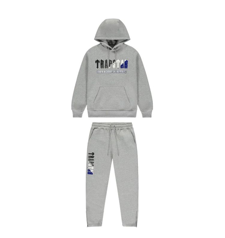 Trapstar Chenille Decoded 2.0 Hooded Tracksuit - Grey/Blue image 1