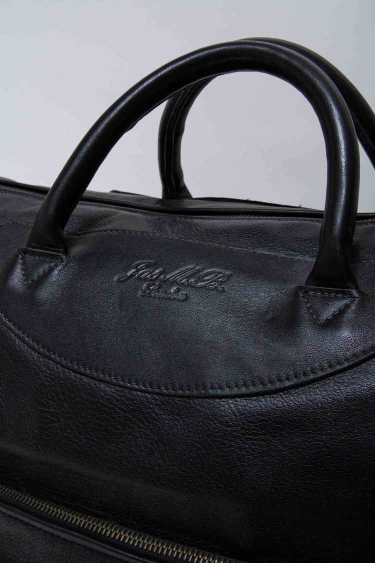 Jas M.B. London Handmade Matt Black Leather Large Wings Traveller Duffle Bag obraz 14