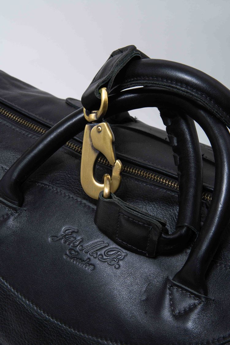 Jas M.B. London Handmade Matt Black Leather Large Wings Traveller Duffle Bag obraz 2