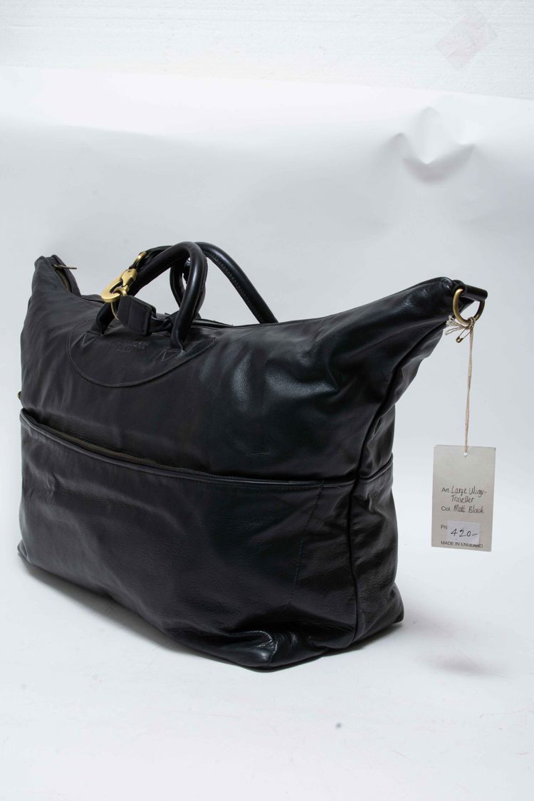 Jas M.B. London Handmade Matt Black Leather Large Wings Traveller Duffle Bag obraz 21