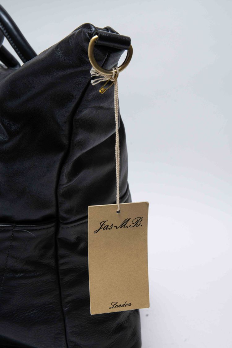 Jas M.B. London Handmade Matt Black Leather Large Wings Traveller Duffle Bag obraz 18