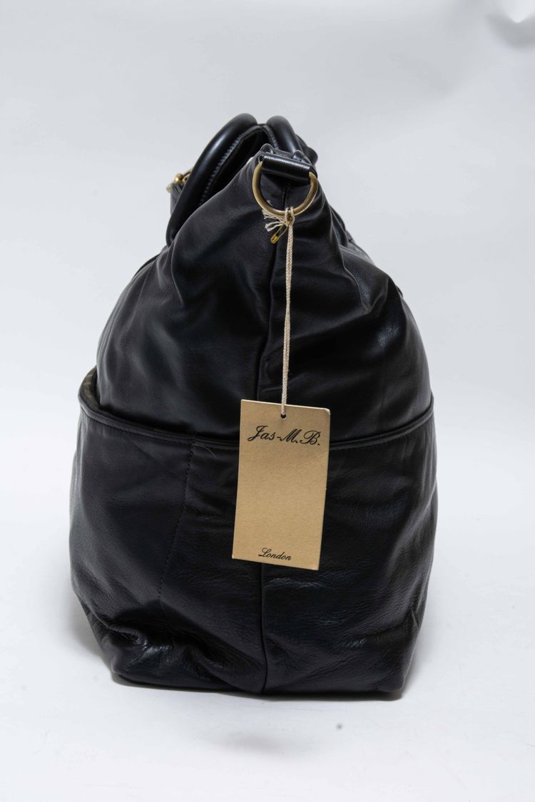 Jas M.B. London Handmade Matt Black Leather Large Wings Traveller Duffle Bag obraz 12