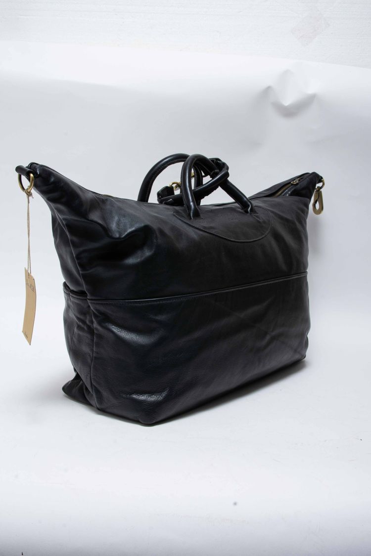 Jas M.B. London Handmade Matt Black Leather Large Wings Traveller Duffle Bag obraz 5