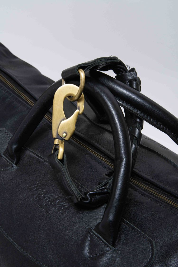 Jas M.B. London Handmade Matt Black Leather Large Wings Traveller Duffle Bag obraz 11