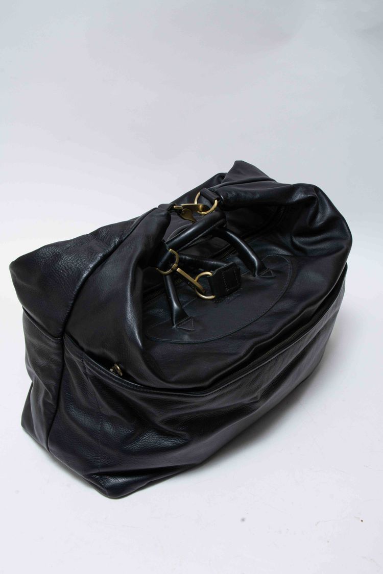 Jas M.B. London Handmade Matt Black Leather Large Wings Traveller Duffle Bag obraz 8