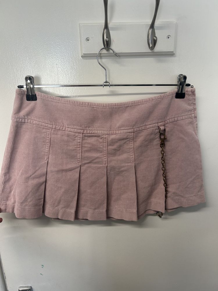 vintage 00s blush pink cord pleated mini skirt