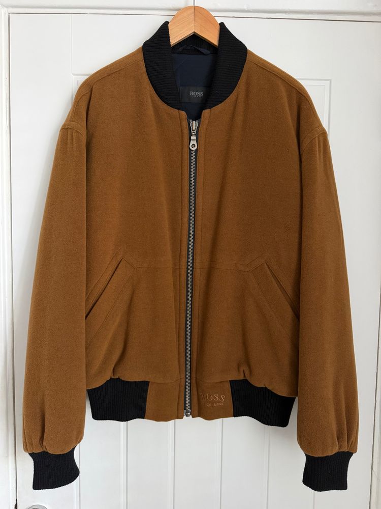 Hugo Boss 1980s Wool Cashmere Camel Brown Bomber Jacket - Size L image 12