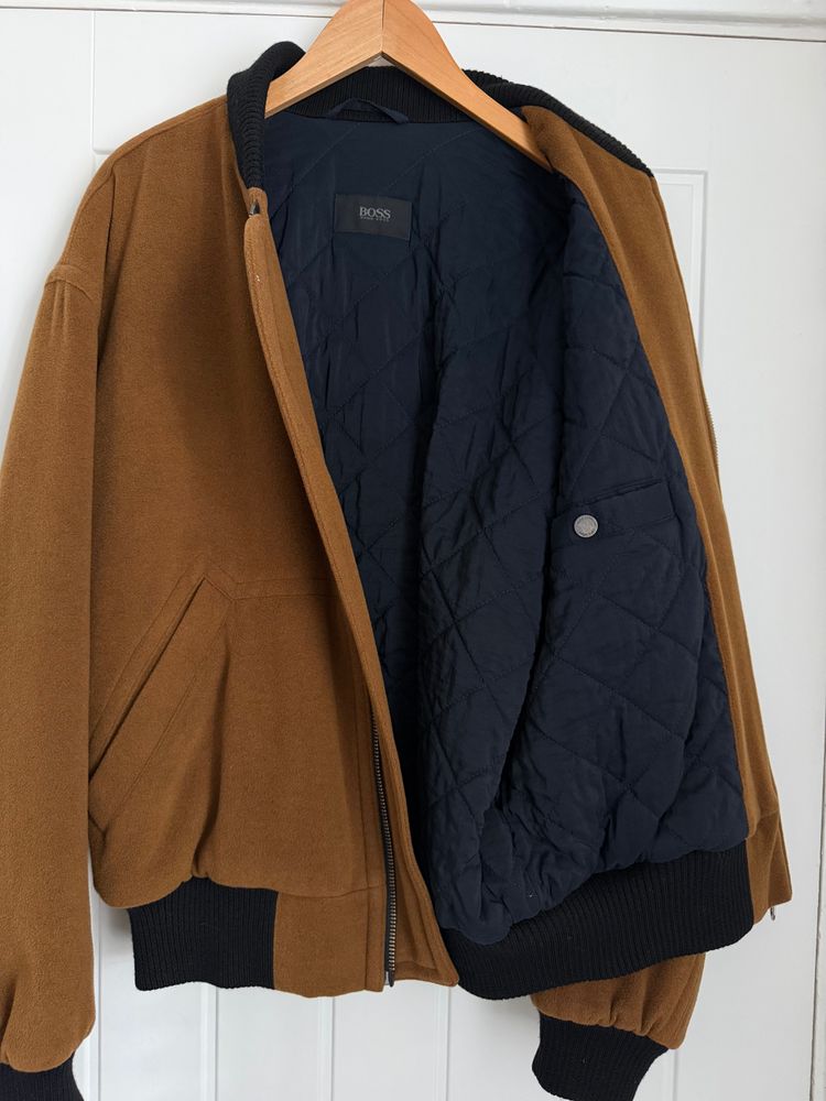 Hugo Boss 1980s Wool Cashmere Camel Brown Bomber Jacket - Size L image 7