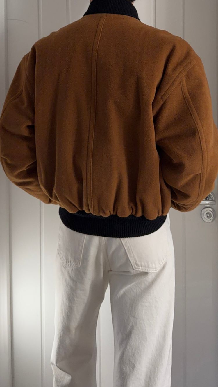 Hugo Boss 1980s Wool Cashmere Camel Brown Bomber Jacket - Size L image 4