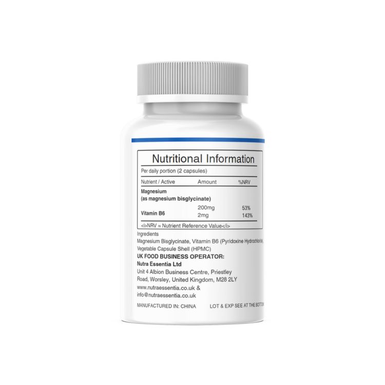 Nutra Essentia Magnesium Bisglycinate Vegan 120 Capsules vitamin B6 obraz 5