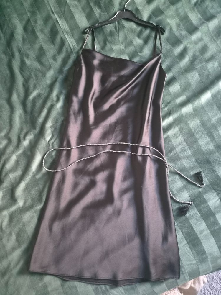 Black Satin Slip Dress image 1