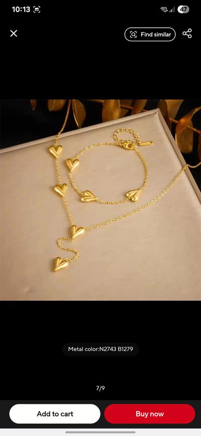 Gold Heart Necklace And Bracelet Set