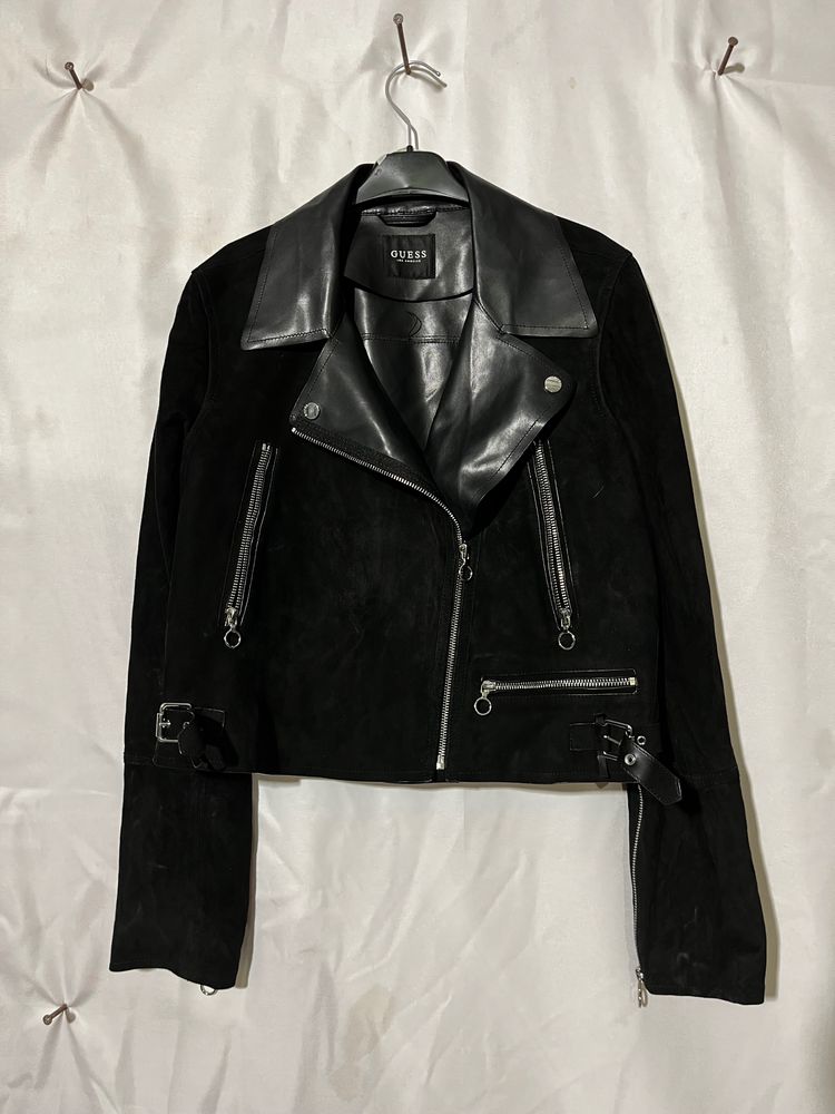 Guess Black Leather And Suede Jacket