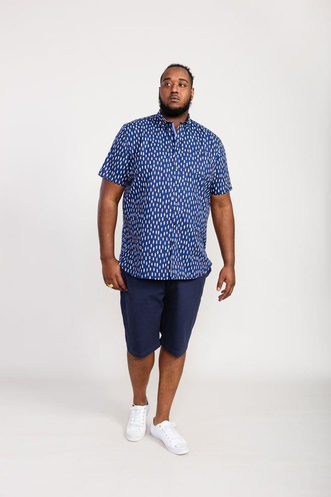 D555 Men's HACKFORD Surf Board Printed Shirt With Pocket in Navy 2XL to 6XL 9