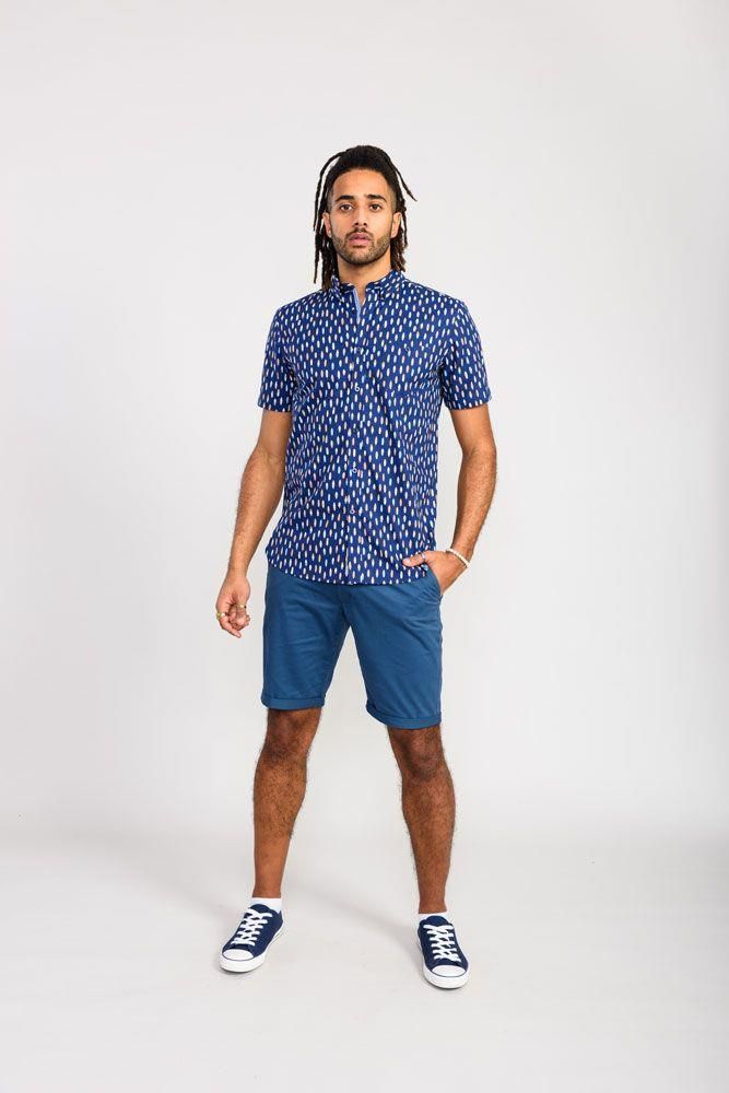 D555 Men's HACKFORD Surf Board Printed Shirt With Pocket in Navy 2XL to 6XL 7