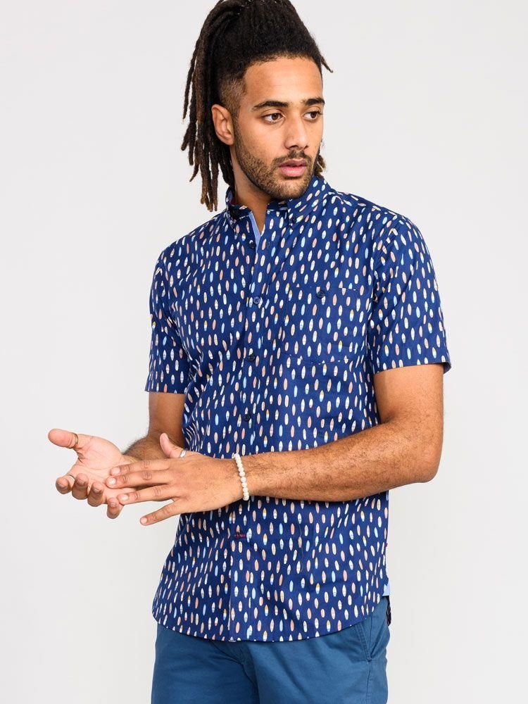 D555 Men's HACKFORD Surf Board Printed Shirt With Pocket in Navy 2XL to 6XL 4