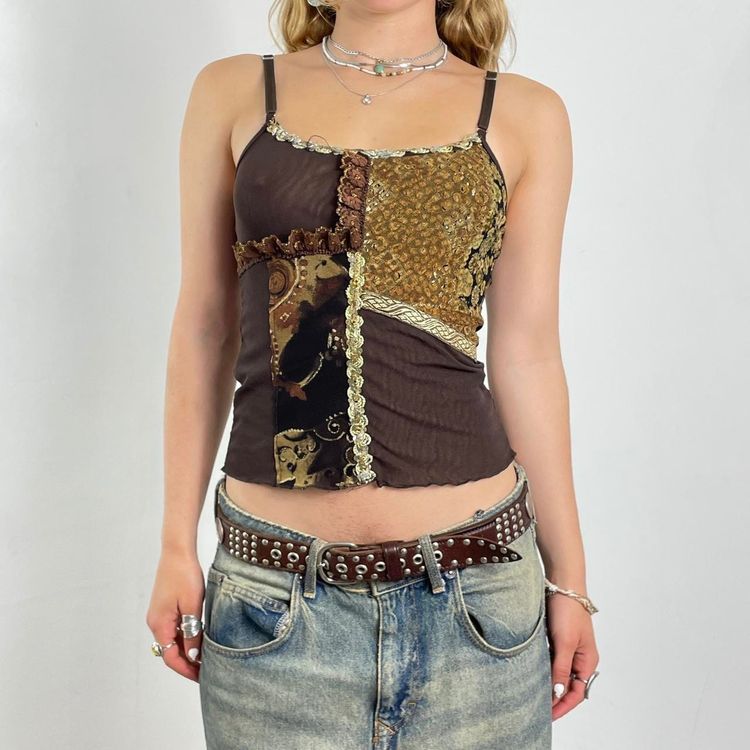 Brown Patchwork Camisole Top 2