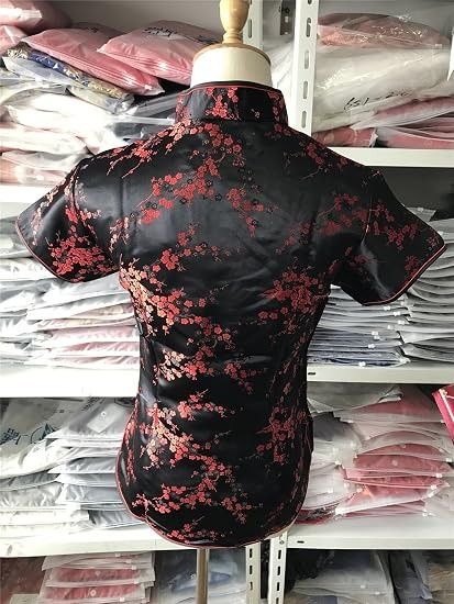 Immagine di Black And Red Floral Satin Cheongsam Top 3