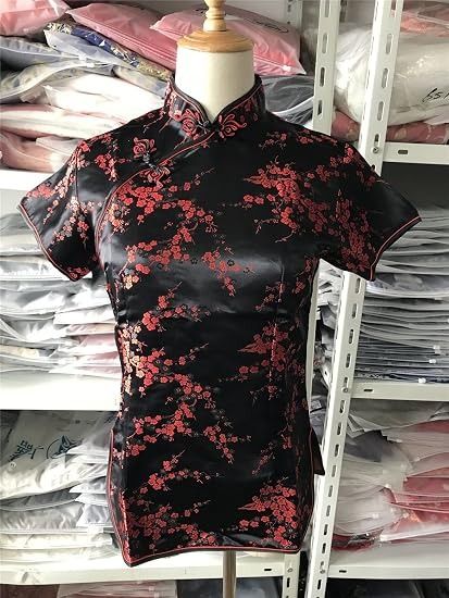 Immagine di Black And Red Floral Satin Cheongsam Top 5
